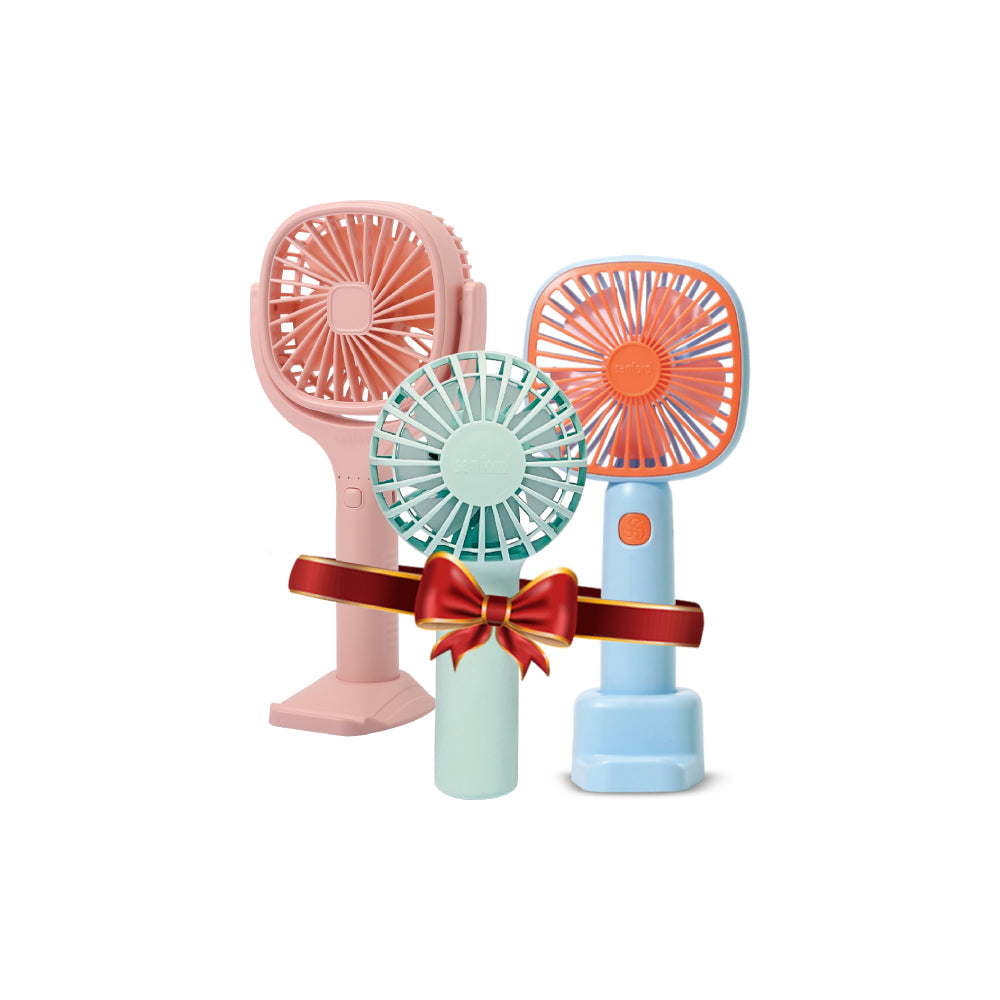 Sanford Rechargeable Hand Fan Combo Pack | 3 Models with Brushless Motors, USB-C Charging & Phone Holder Options - buysanford